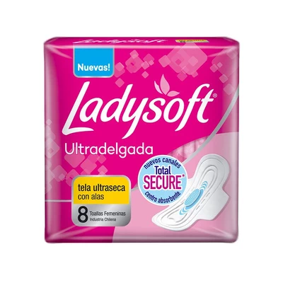 Ladysoft Toalla Femenina Diurna Ultrafina Tela Malla 8 unidades