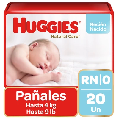 Huggies Natural Care Pañales Talla RN 20 Unidades