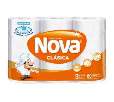 Nova Toalla de Papel Clásica 12 Metros Pack 3 Unidades