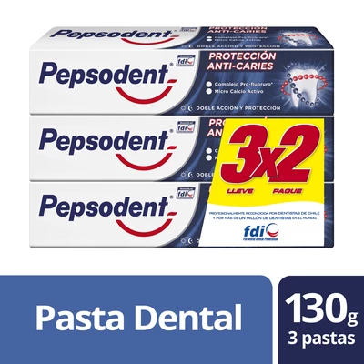 Pepsodent Pasta Dental Protección Anti Caries Pack 3 x 130 g