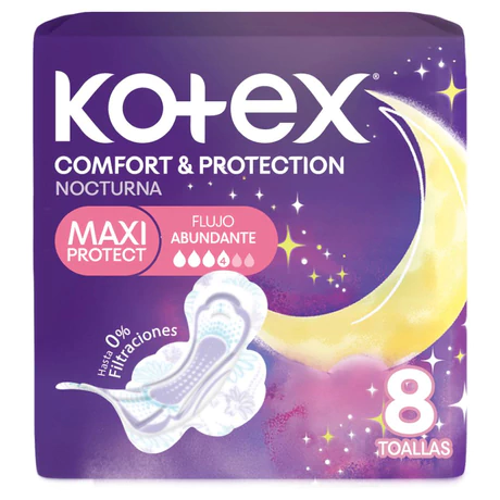 Kotex Toalla Nocturna Tela Suave con Alas 8 unidades