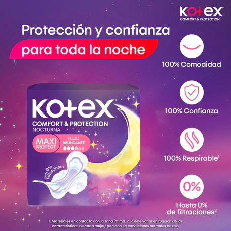 Kotex Toalla Nocturna Tela Suave con Alas 8 unidades