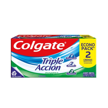 Colgate Pasta Dental Triple Acción Menta Pack 2 Unidades 150 ml