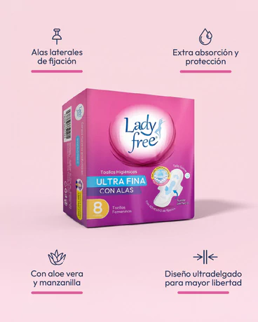 Lady Free Toalla Higiénica Ultra Fina Invisible con alas 8 unidades