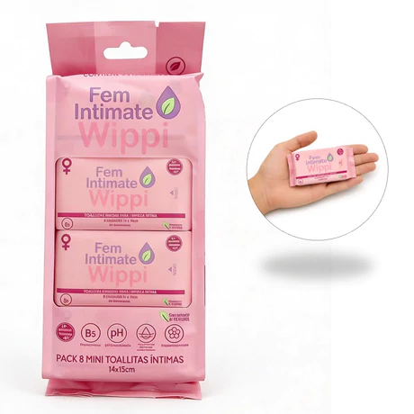 Wippi Toallitas Humedas Intimas 8 paquetitos de 8 unidades cada uno