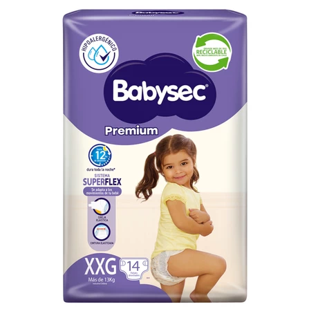 Babysec Premium Pañales Talla XXG 14 Unidades