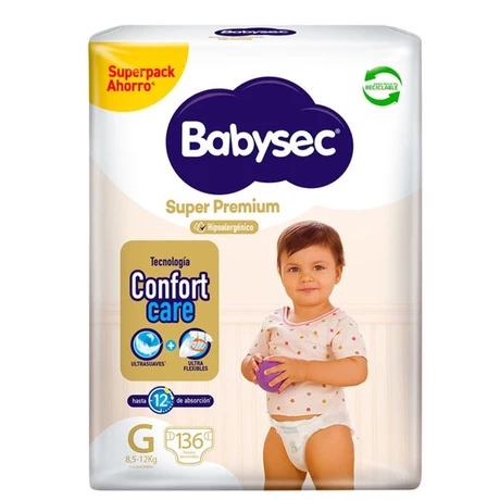 Babysec Super Premium Pañales Talla G 136 Unidades