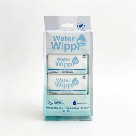 Wippi Toallitas Húmedas 99 % agua  8 paquetitos de 8 unidades cada uno