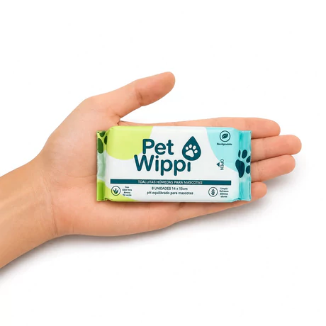 Wippi Toallitas Hümedas para mascotas  8 paquetitos de 8 unidades cada uno