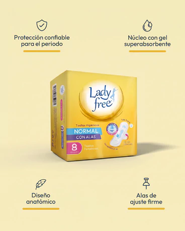 Lady Free Toalla Higiénica Normal con alas  8 unidades