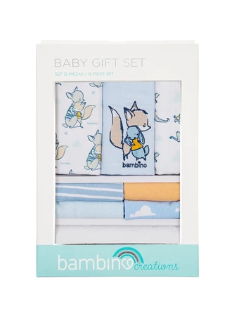 Bambino Set 3 Mantas + 8 Paños + Mudador Celeste