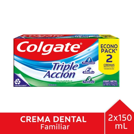Colgate Pasta Dental Triple Acción Menta Pack 2 Unidades 150 ml