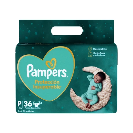 Pampers Protección Insuperable Pañales Talla P  36 Unidades