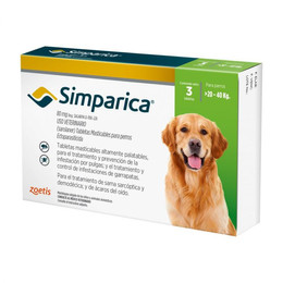 SIMPARICA PARA PERROS 3 COMPRIMIDOS 20 A 40 KG DE PESO