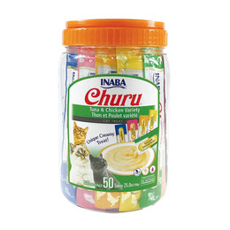 CHURU PARA GATOS VARIEDADES ATUN Y POLLO 50 TUBOS