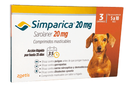 SIMPARICA 3 TABLETAS PARA PERROS DE 5 A 10 KG 