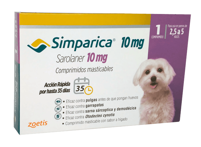 SIMPARICA 1 TABLETA PARA PERROS DE 2,5 A 5 KG  - Simparica 10mg morada 1compr.png