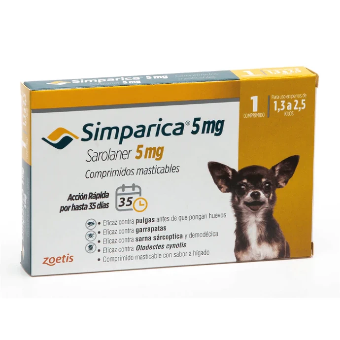 SIMPARICA PARA PERROS DE 1,3 A 2,5 KG  - simparica-13-25-kg-5-mg-1-comprimido-211809.webp