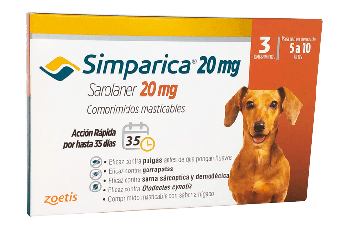 SIMPARICA 3 TABLETAS PARA PERROS DE 5 A 10 KG  - Simparica 20mg rojo 3compr.png